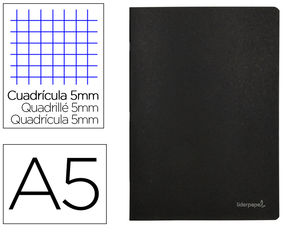 CADERNO AGRAFADO LIDERPAPEL CAPA PRETA DIN A5 80 F QUADRICULA 5MM 60GR