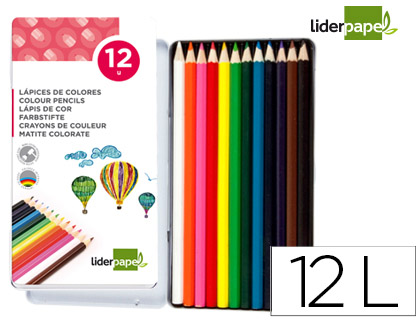 LAPIS DE CORES LIDERPAPEL 12 UNIDADES CAIXA METALICA