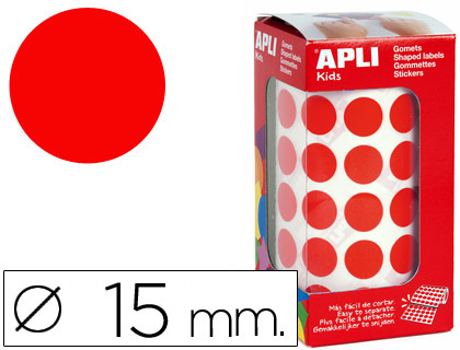 ETIQUETAS APLI AUTOADESIVOS CIRCULARES 15 MM VERMELHO EM ROLO COM 2832 UNIDADES