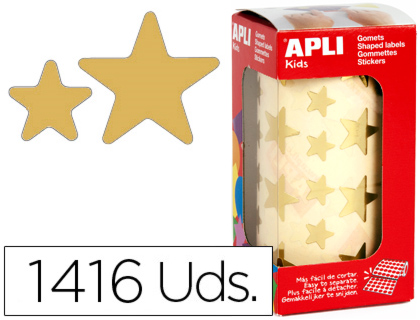 ETIQUETAS APLI AUTOADESIVOS ESTRELAS GRANDES OURO EM ROLO COM 1416 UNIDADES