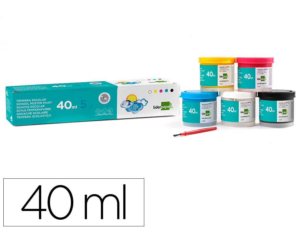 GUACHE LIDERPAPEL ESCOLAR 40 ML 5 CORES SORTIDAS + PINCEL