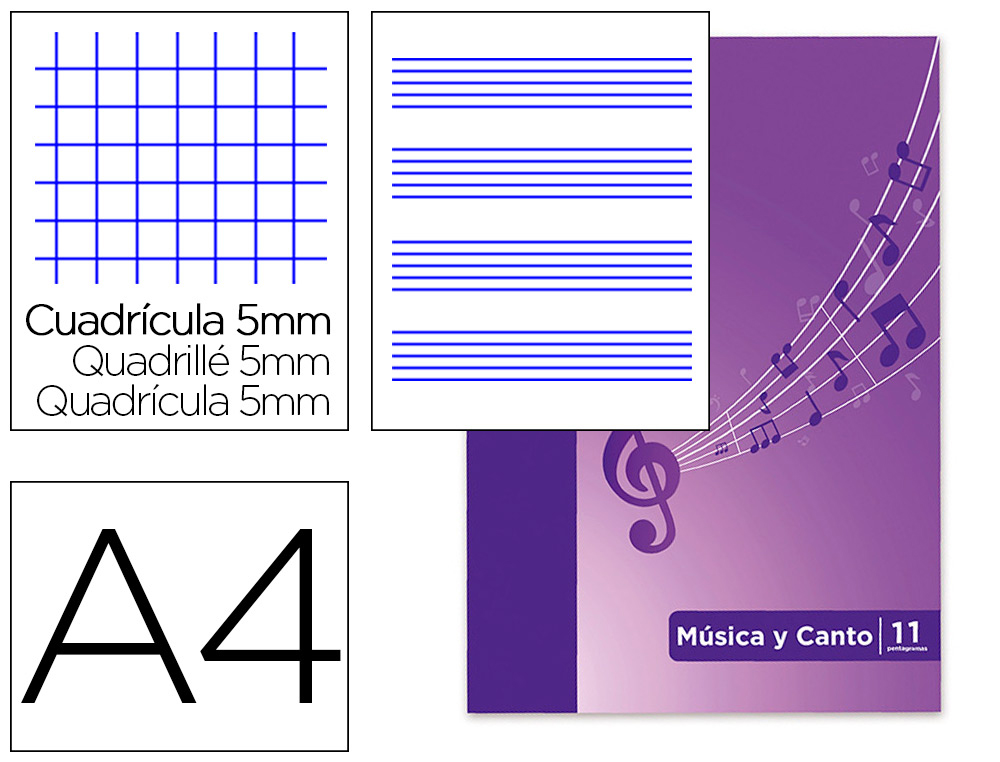 CADERNO DE MUSICA E CANTO OXFORD PENTAGRAMA INTER LINHADO 2 MM + QUADRICULA DE 5 MM DIN A4 24 FOLHAS 90G/M2
