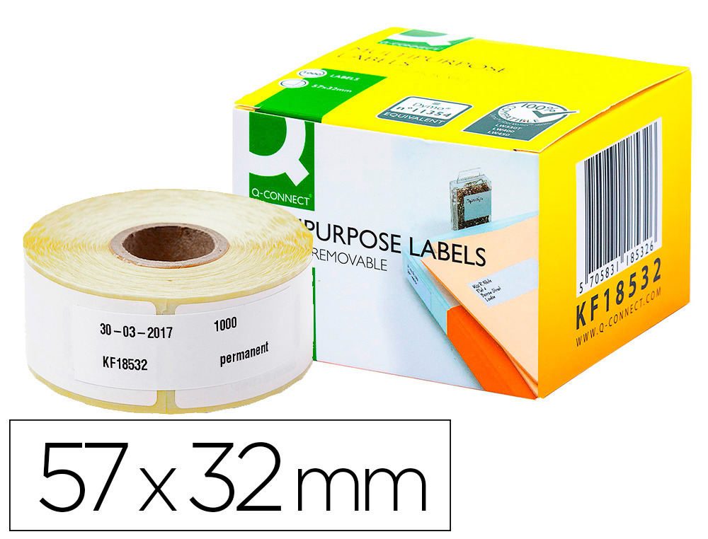 ETIQUETA ADESIVA REMOVIVEL Q-CONNECT KF18532 COMPATIVEL DYMO 11354 FORMATO 57X32 MM CAIXA COM 1000 ETIQUETAS
