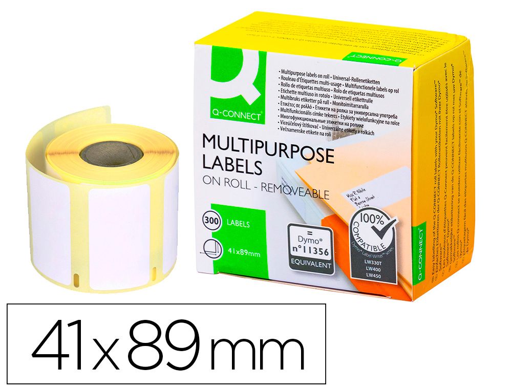 ETIQUETA ADESIVA REMOVIVEL Q-CONNECT KF18535 COMPATIVEL DYMO 11356 FORMATO 41X89 MM CAIXA COM 300 ETIQUETAS