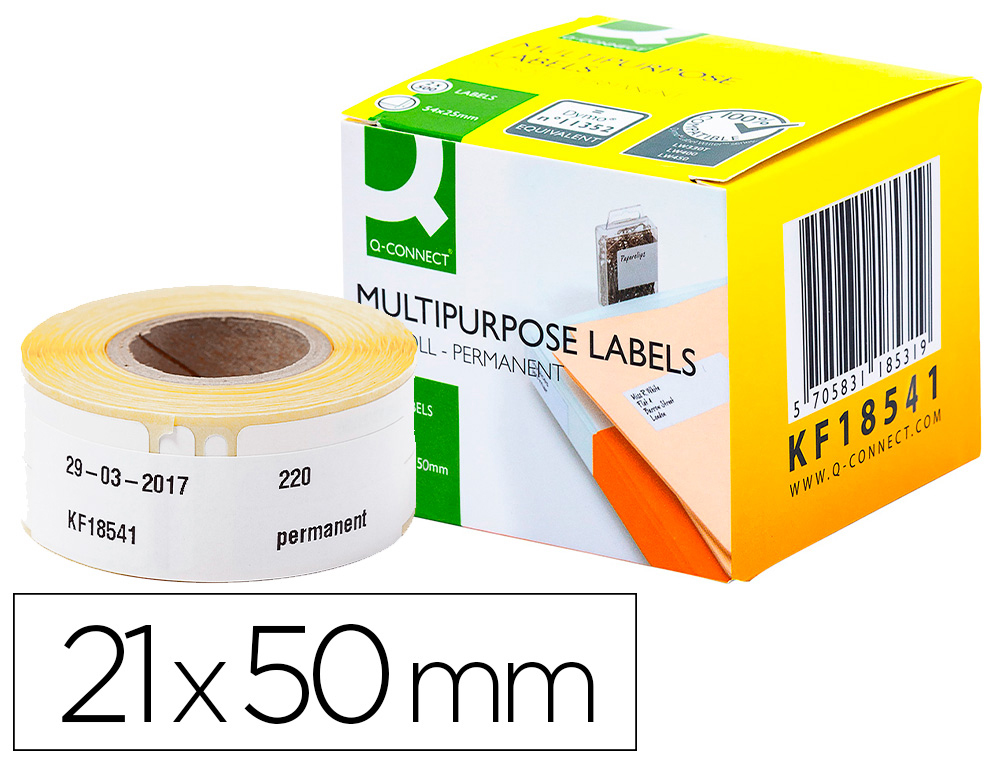 ETIQUETA ADESIVA Q-CONNECT KF18541 COMPATIVEL DYMO 99017 FORMATO 21X50 MM CAIXA COM 220 ETIQUETAS