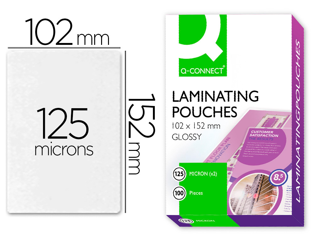 BOLSA DE PLASTIFICAR Q-CONNECT 102 X 152 MM 125 MICRONS CAIXA DE 100 UNIDADES