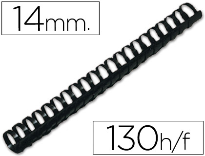 ESPIRAL Q-CONNECT REDONDA 14 MM PLASTICO PRETO CAPACIDADE 130 FOLHAS CAIXA DE 100 UNIDADES