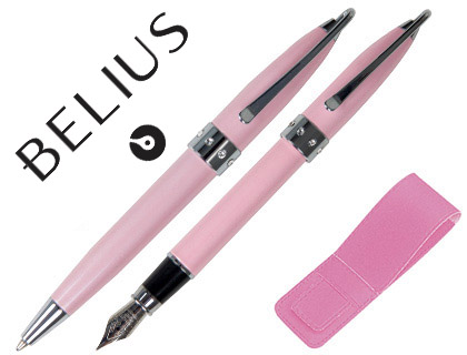 CONJUNTO DE ESFEROGRAFICA E CANETA BELIUS BRENA ROSA LACADO COM CRISTAL NO ANEL CENTRAL EM ESTOJO
