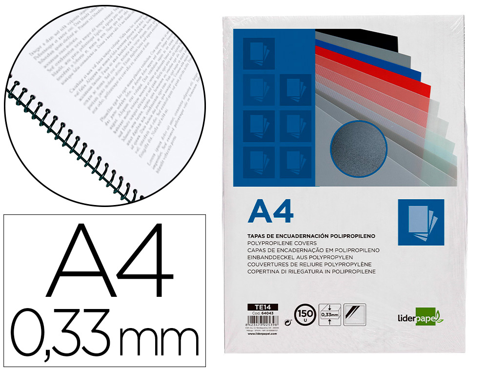 CAPA DE ENCADERNACAO LIDERPAPEL POLIPROPILENO DIN A4 0.33 MM TRANSPARENTE PACK DE 150 UNIDADES