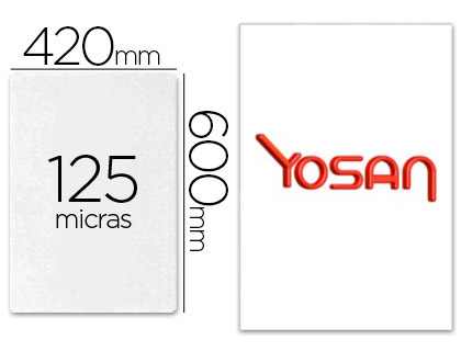 BOLSA DE PLASTIFICAR YOSAN BRILHO 420 X 600 MM 125 MICRONS DIN A2 CAIXA DE 50 UNIDADES