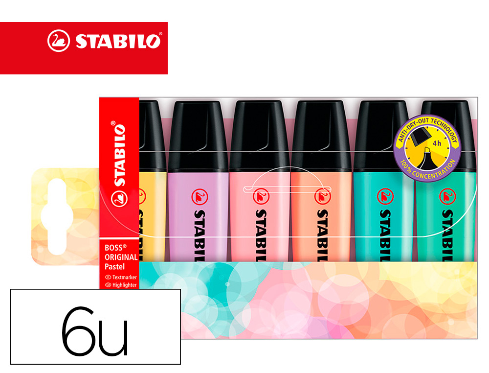 MARCADOR STABILO BOSS PASTEL FLUORESCENTE 70 ESTOJO DE 6 UNIDADES SORTIDAS