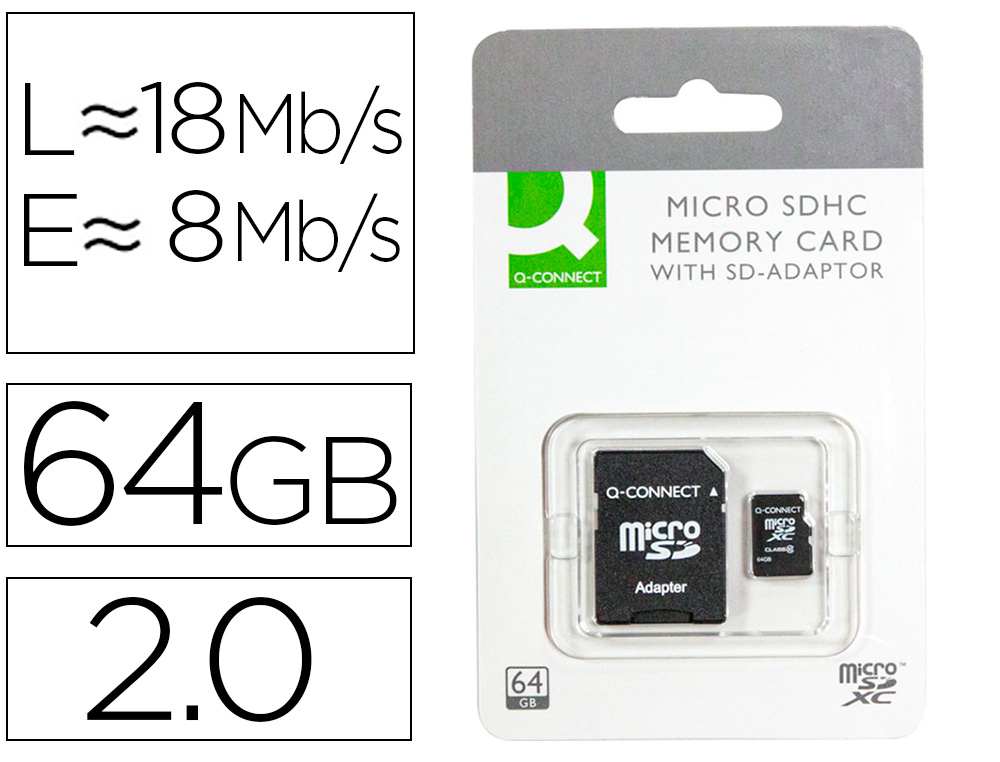 CARTAO DE MEMORIA SD MICRO Q-CONNECT FLASH 64 GB CLASSE 10 COM ADAPTADOR