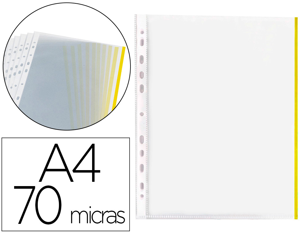 BOLSA CATALOGO/MICA Q-CONNECT DIN A4 70 MICRONS PP CRISTAL COM BORDA AMARELO BOLSA DE 10 UNIDADES