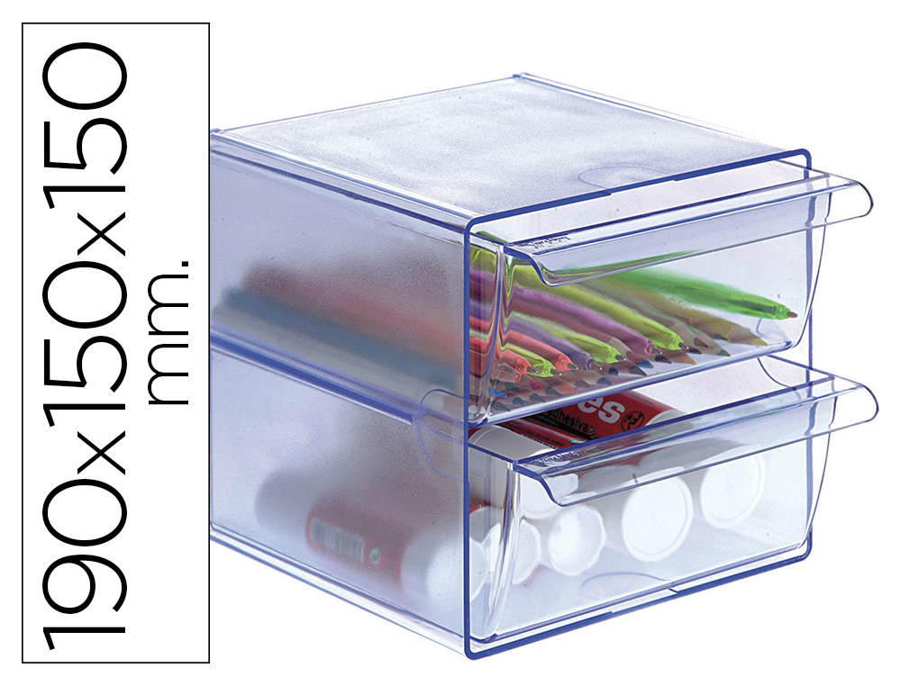 CUBO DE ARQUIVO ARCHIVO 2000 2 GAVETAS ORGANIZADOR MODULAR PLASTICO AZUL TRANSPARENTE 190 X 150 X 150 MM