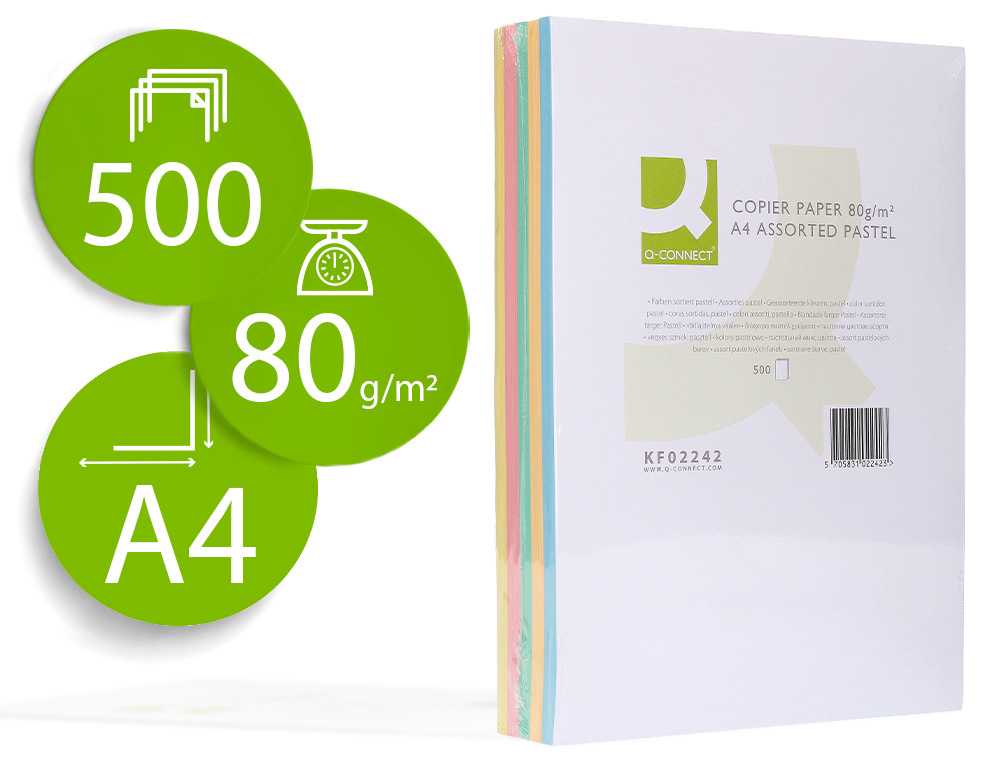 PAPEL DE COR Q-CONNECT DIN A4 80 GR 5 CORES SORTIDAS EMBALAGEM DE 500 FOLHAS