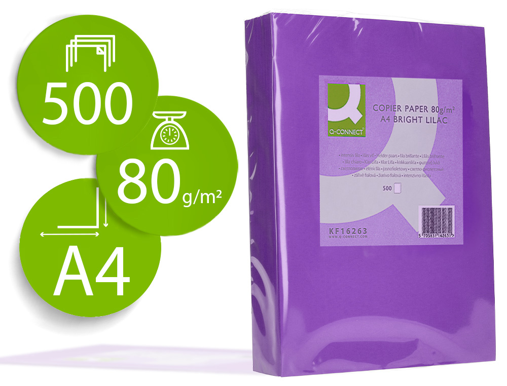 PAPEL DE COR Q-CONNECT DIN A4 80 GR LILAS EMBALAGEM DE 500 FOLHAS