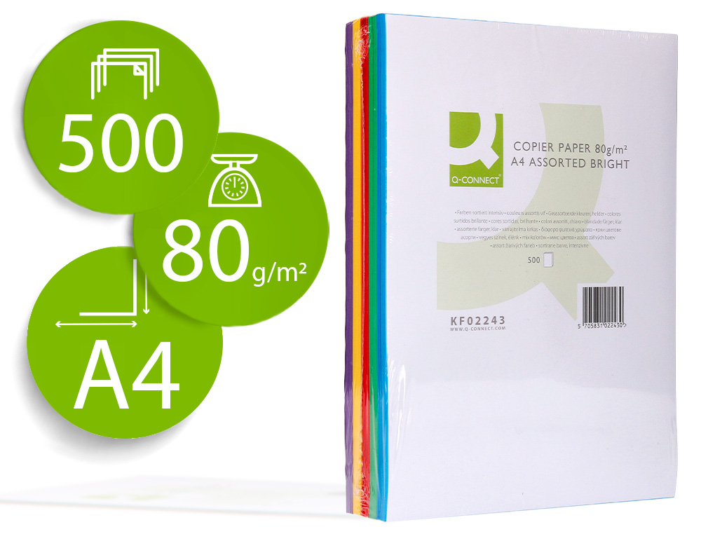 PAPEL DE COR Q-CONNECT DIN A4 5 CORES SORTIDAS EMBALAGEM DE 500 FOLHAS