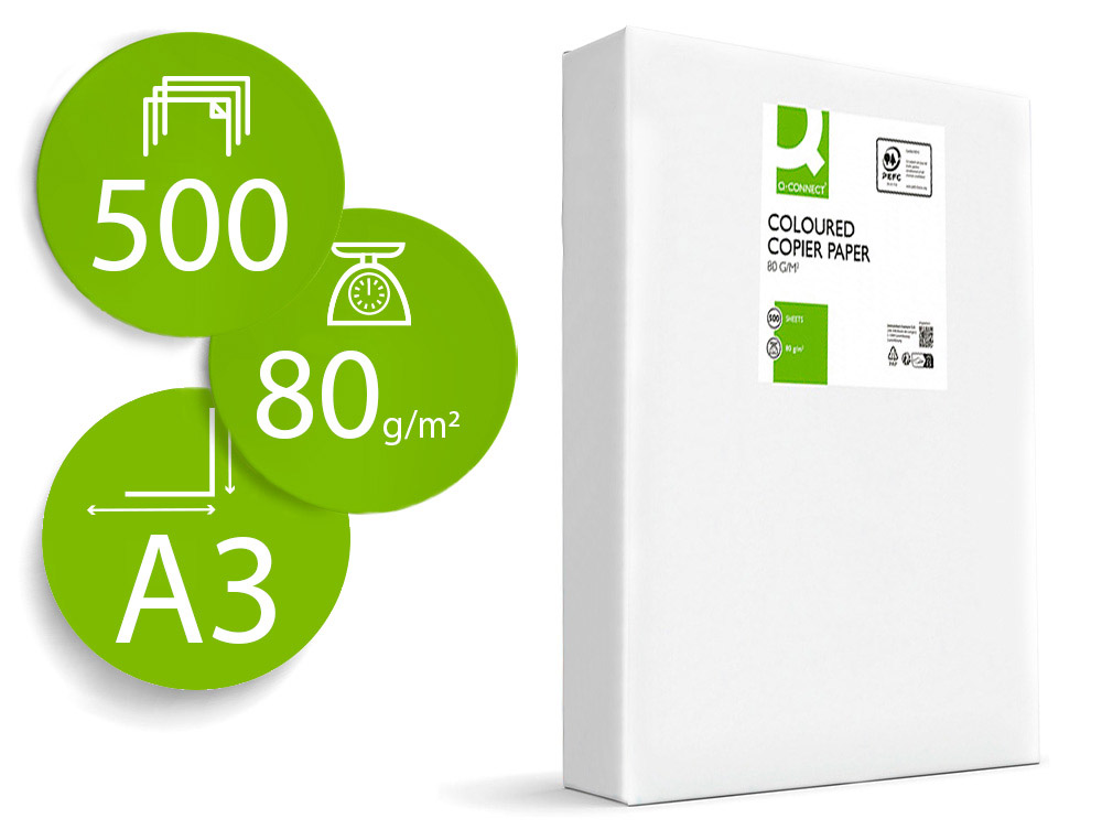 PAPEL DE COR Q-CONNECT DIN A3 80 GR AZUL EMBALAGEM DE 500 FOLHAS