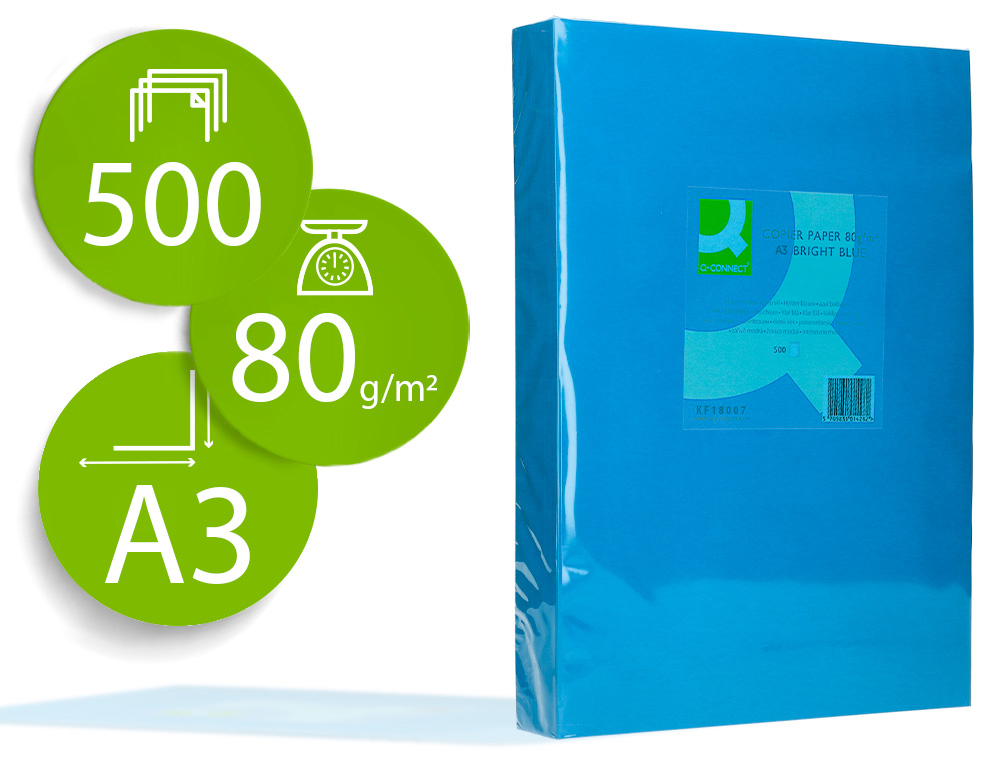 PAPEL DE COR Q-CONNECT DIN A3 80 GR AZUL INTENSO EMBALAGEM DE 500 FOLHAS