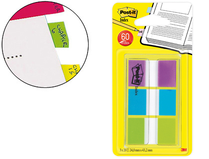 BANDAS SEPARADORAS POST-IT INDEX 680-ROY VERDE AZUL E VIOLETA DISPENSADOR BOLSA 3X20