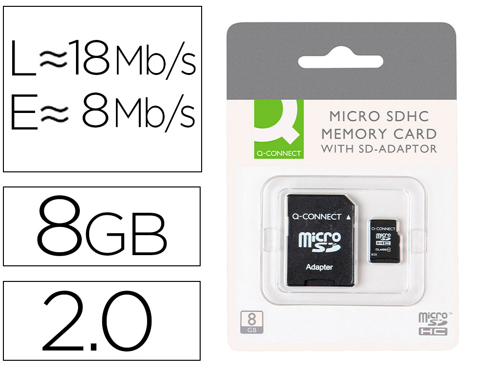 CARTAO DE MEMORIA SD MICRO Q-CONNECT FLASH 8 GB CLASSE 4 COM ADAPTADOR