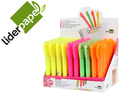 MARCADOR DE CERA SUAVE LIDERPAPEL FLUORESCENTE CAIXA 60 CORES SORTIDAS