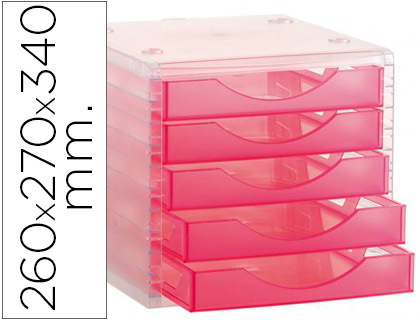 BLOCO CLASSIFICADOR DE SECRETARIA LIDERPAPEL EMPILHAVEIS 5 GAVETAS ROSA TRANSLUCIDO 340X270X255 MM