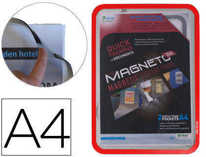 MOLDURA MAGNETICA TARIFOLD DIN A4 EM PVC COR VERMELHO PACK DE 2 UNIDADES