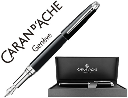 CANETA CARAN D'ACHE LEMAN EBONY LACA CHINA PRETA ADORNOS PRATEADOS RODIADOS APARO OURO 18K RODIADO