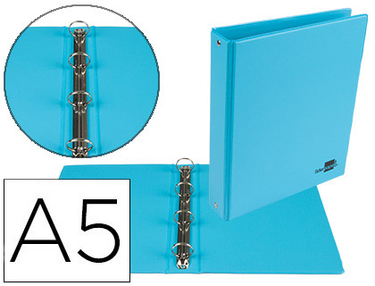 PASTA LIDERPAPEL CARTAO FORRADO PVC DIN A5 4 ANEIS 25 MM REDONDOS AZUL