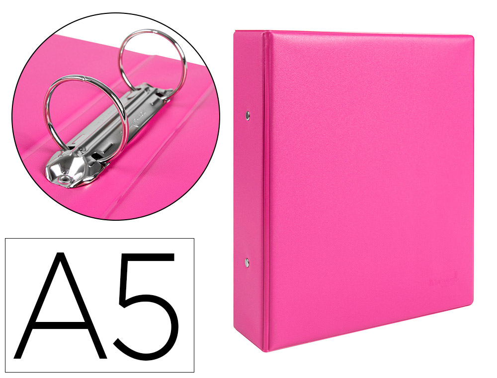 PASTA LIDERPAPEL CARTAO FORRADO PVC DIN A5 2 ANEIS 40 MM REDONDOS FUCSIA