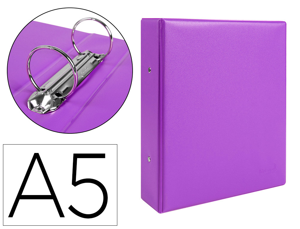 PASTA LIDERPAPEL CARTAO FORRADO PVC DIN A5 2 ANEIS 40 MM REDONDOS VIOLETA