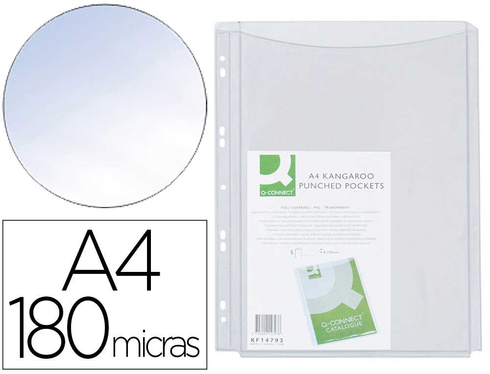 BOLSA CATALOGO/MICA Q-CONNECT COM FOLE DIN A4 PVC 180 MICRONS BOLSA DE 5 UNIDADES
