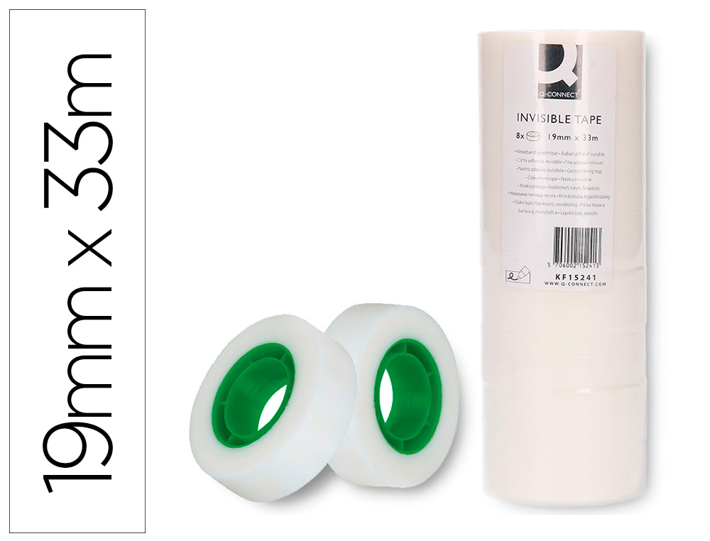 FITA ADESIVA Q-CONNECT 33 MT X 19 MM INVISIVEL CAIXA DE 8 UNIDADES