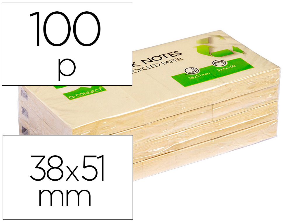 BLOCO DE NOTAS ADESIVAS Q-CONNECT 38X51 MM PAPEL RECICLADO AMARELO COM 120 FOLHAS