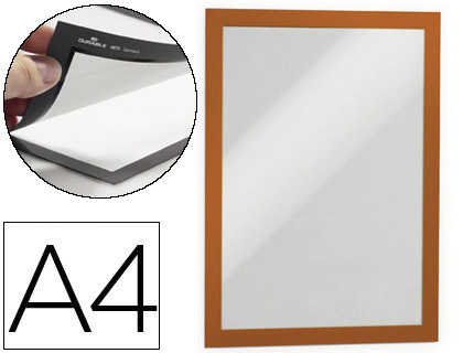 MOLDURA PORTA ANUNCIOS DURABLE MAGNETICO DIN A4 DORSO ADESIVO REMOVIVEL COR LARANJA PACK DE 2 UNIDADES