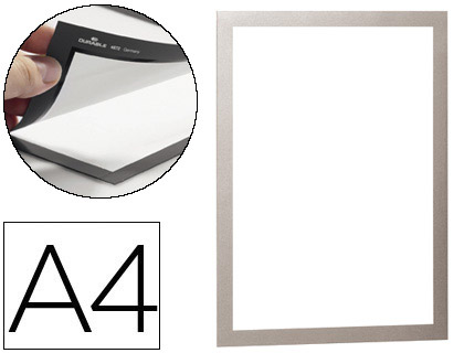 MOLDURA PORTA ANUNCIOS DURABLE MAGNETICO DIN A4 DORSO ADESIVO REMOVIVEL COR PRATA PACK DE 2 UNIDADES