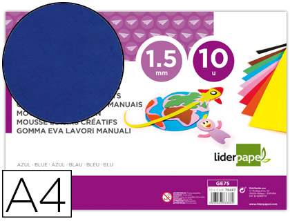 GOMA EVA LIDERPAPEL DIN A4 60 GR ESPESSURA 1,5MM AZUL PACK 10 FOLHAS
