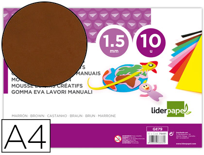 GOMA EVA LIDERPAPEL DIN A4 60 GR ESPESSURA 1,5MM CASTANHO PACK 10 FOLHAS