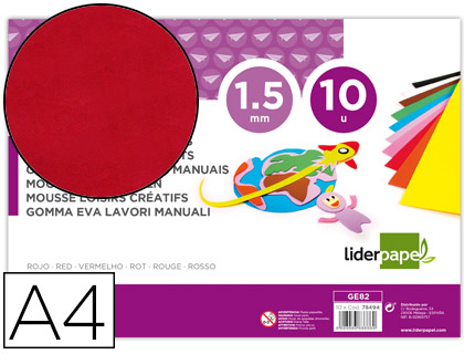 GOMA EVA LIDERPAPEL DIN A4 60 GR ESPESSURA 1,5MM VERMELHO PACK 10 FOLHAS
