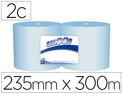 PAPEL SECA MAOS INDUSTRIAL AMOOS 2 FOLHAS 235 MM X 300 MT COR AZUL PACK DE 2 ROLOS