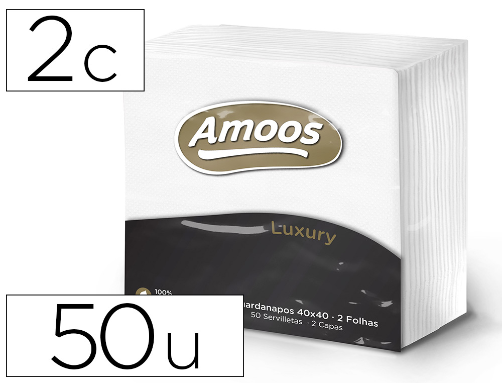 GUARDANAPO CELULOSE AMOOS LUXURY 40X40 CM 2 FOLHAS PACK DE 50 UNIDADES