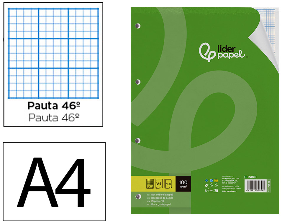 RECARGA LIDERPAPEL DIN A4 100 FOLHAS 100 G/M2 PAUTA N? 46 4 FUROS