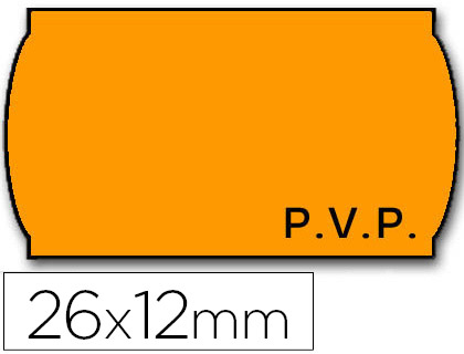ETIQUETAS METO ONDULADAS 26 X 12 MM FLUOR LARANJA PVP ADH2. ROLO 1500 ETIQUETAS COM FORMAS PARA ETIQUETADORA TOVEL