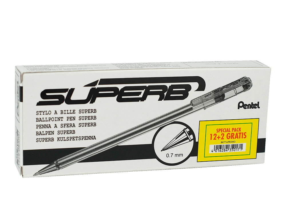 ESFEROGRAFICA PENTEL BK77 PRETO PACK 12+2 UNIDADES