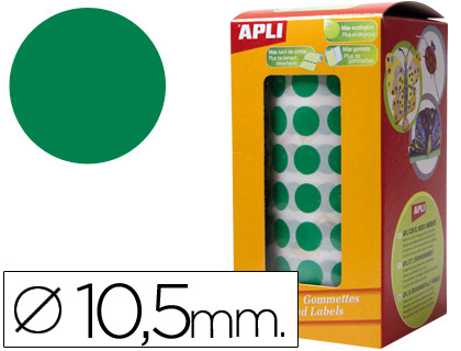 ETIQUETAS APLI AUTOADESIVAS CIRCULARES 10,5MM VERDE EM ROLO
