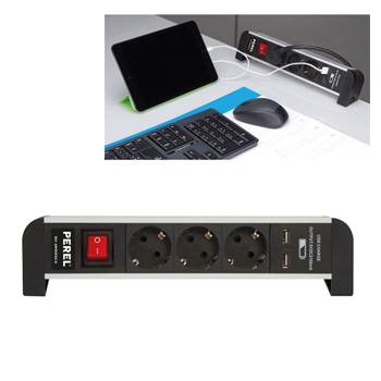 BLOCO DE SECRETARIA COM 3 TOMADAS SCHUKO E 2 PORTAS USB